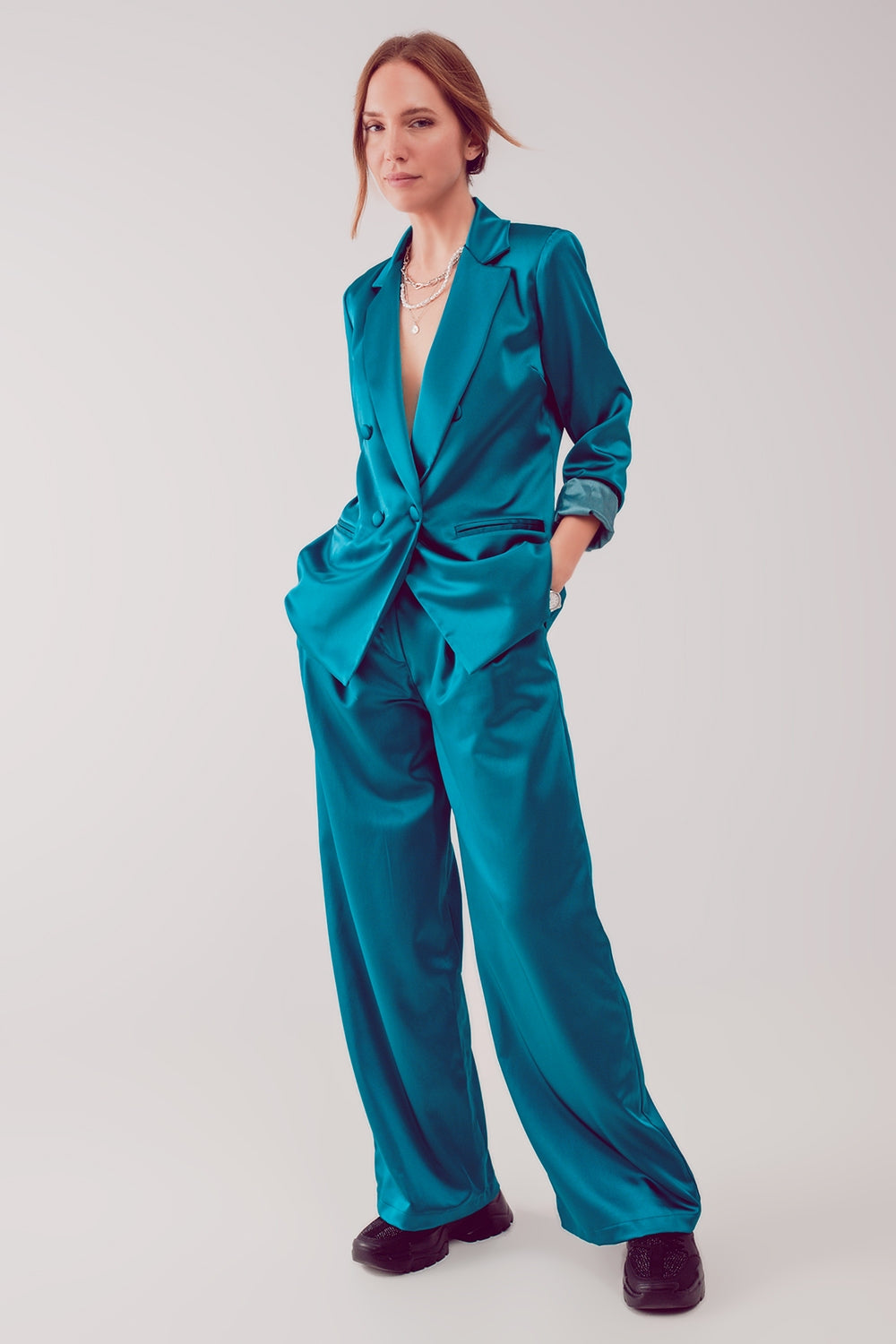 Pantalon à pinces turquoise