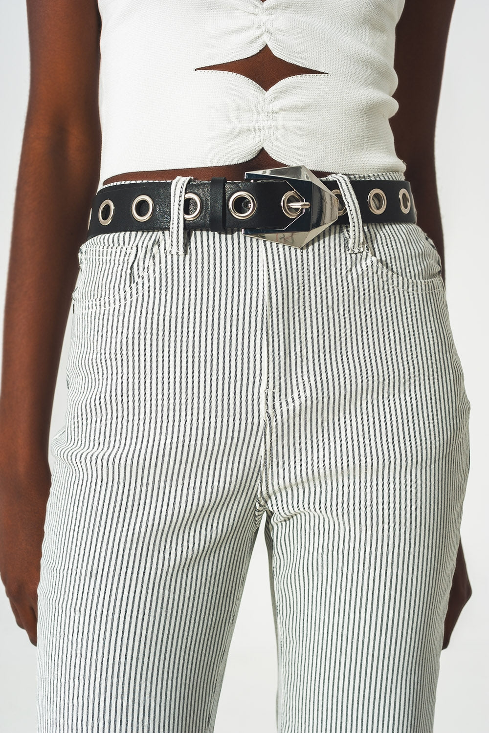 Pantalon à rayures évasées en gris