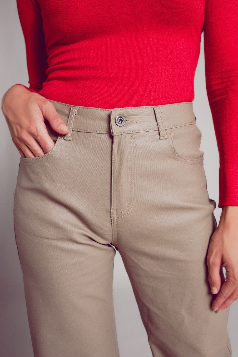 Pantalon ample en similicuir beige