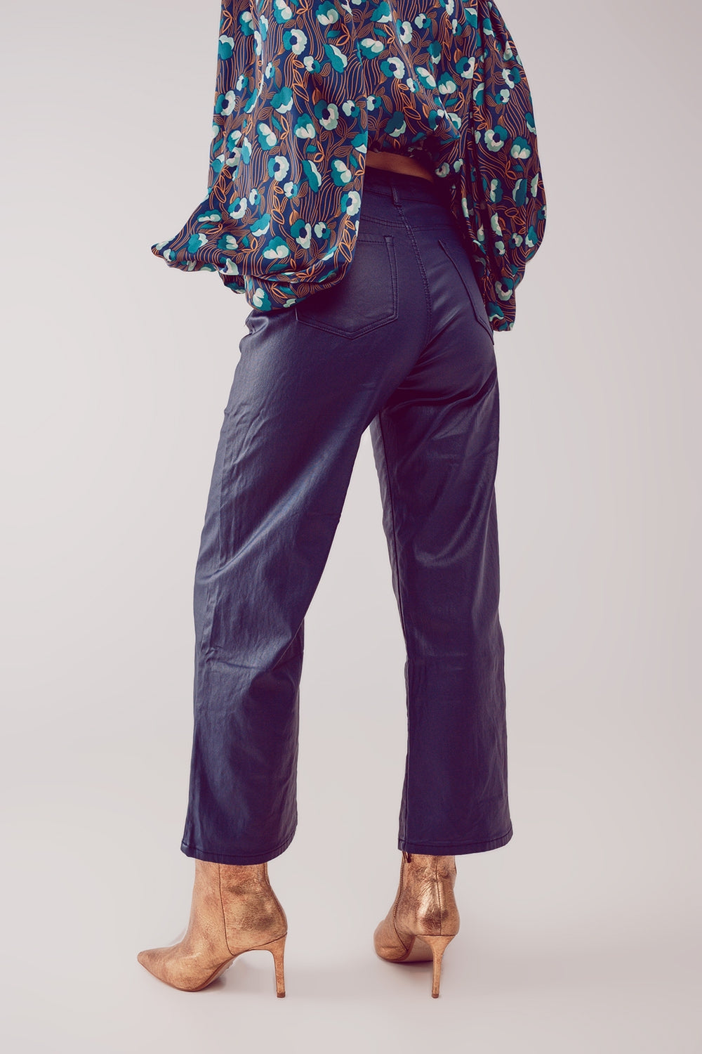 Pantalon ample en similicuir bleu