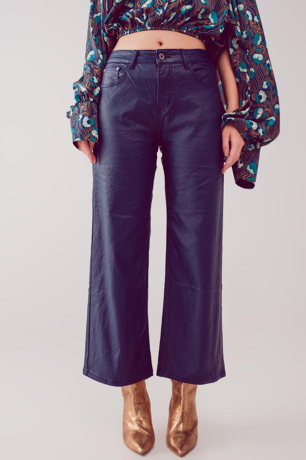 Pantalon ample en similicuir bleu