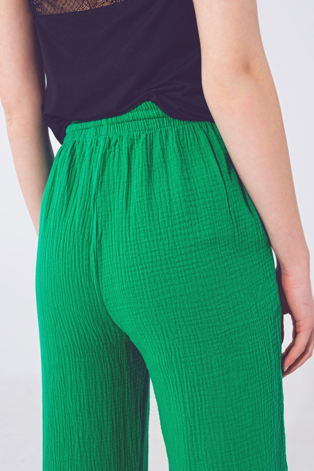 Pantalon Ample Texturé en Vert