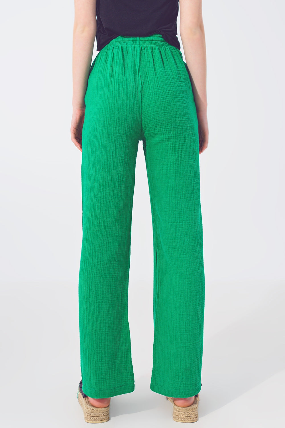 Pantalon Ample Texturé en Vert