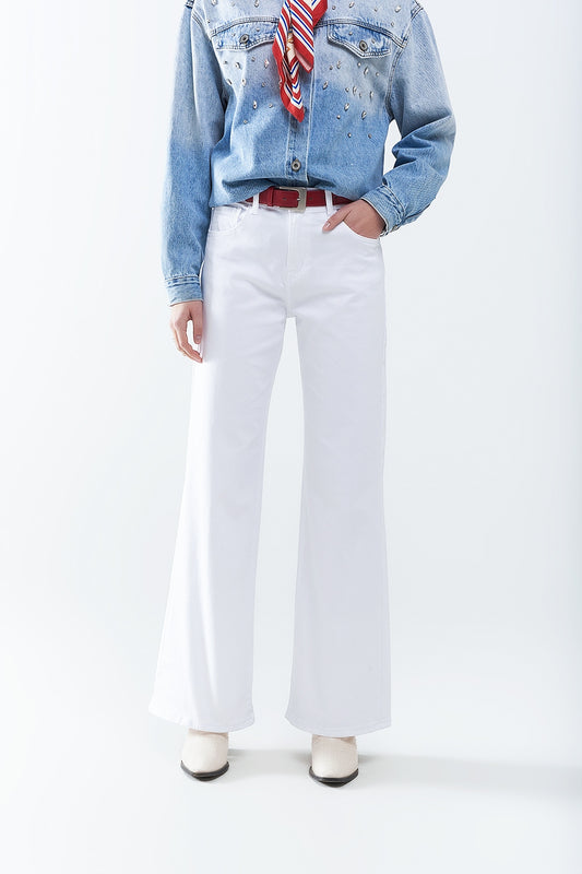 Q2 Pantalon Blanc Droit Jambe Large