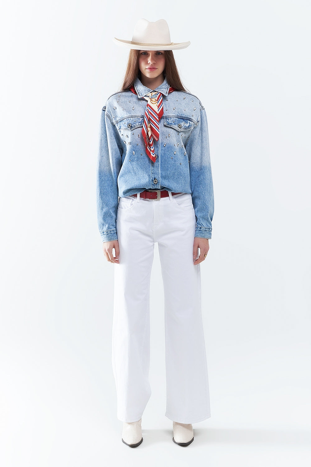 Pantalon Blanc Droit Jambe Large