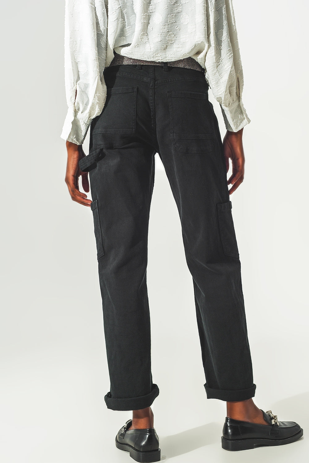 Pantalon Cargo à Jambe Droite en Noir