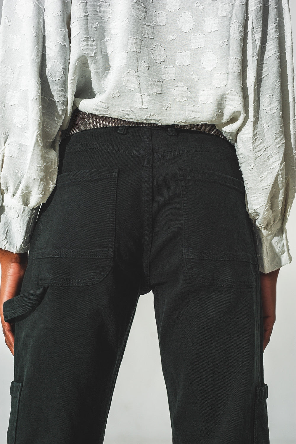 Pantalon Cargo à Jambe Droite en Noir