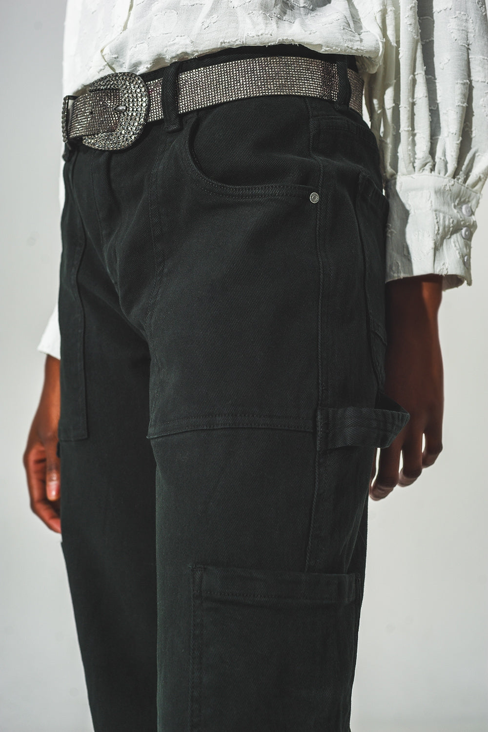 Pantalon Cargo à Jambe Droite en Noir