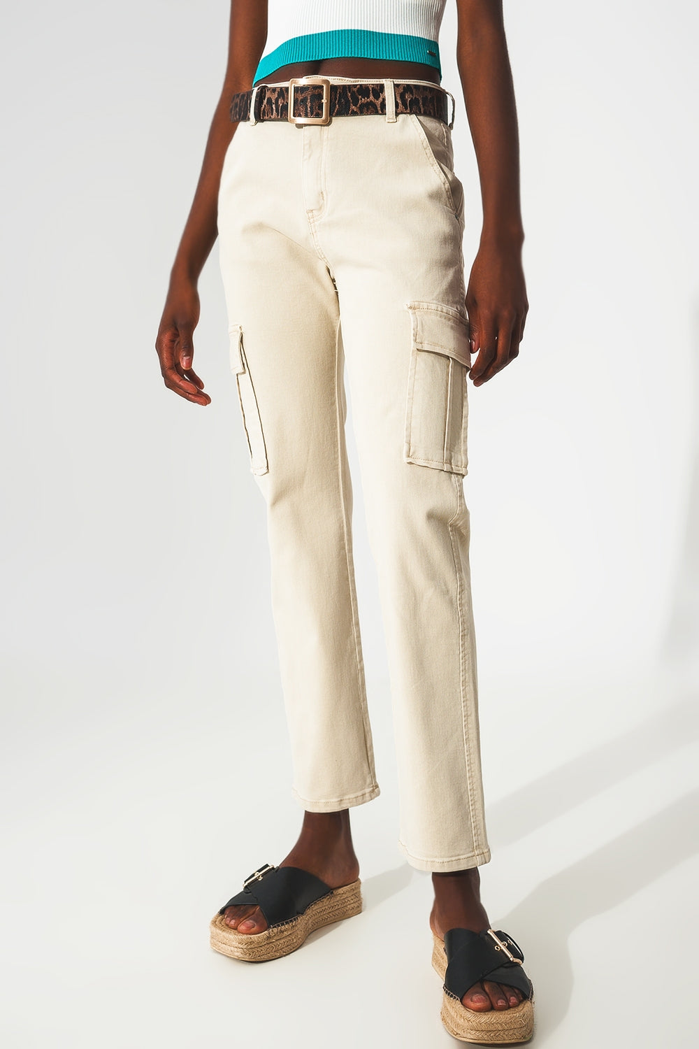 Q2 Pantalon cargo décontracté Beige