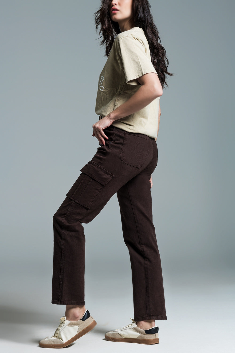 Pantalon cargo décontracté en brun foncé