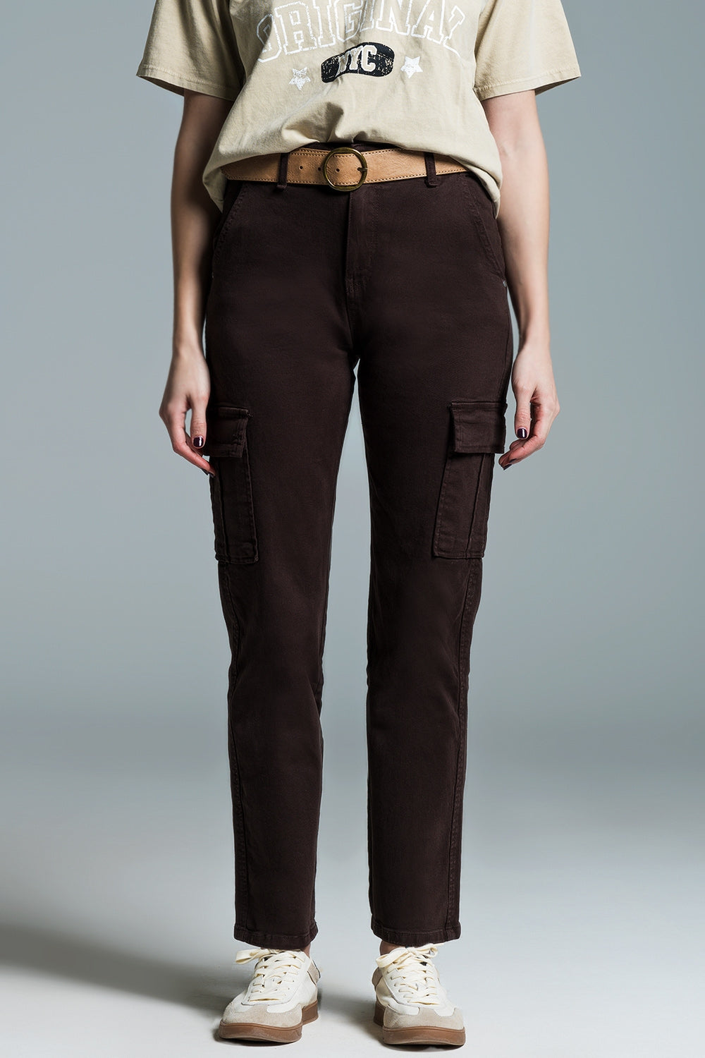 Pantalon cargo décontracté en brun foncé