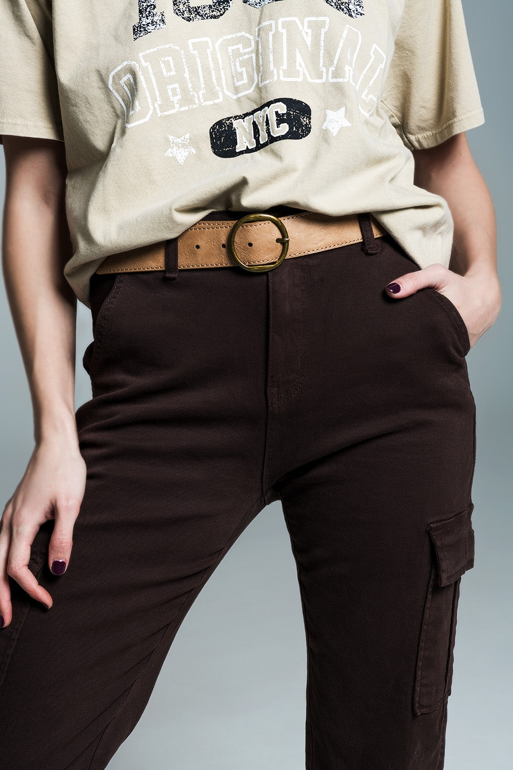 Pantalon cargo décontracté en brun foncé