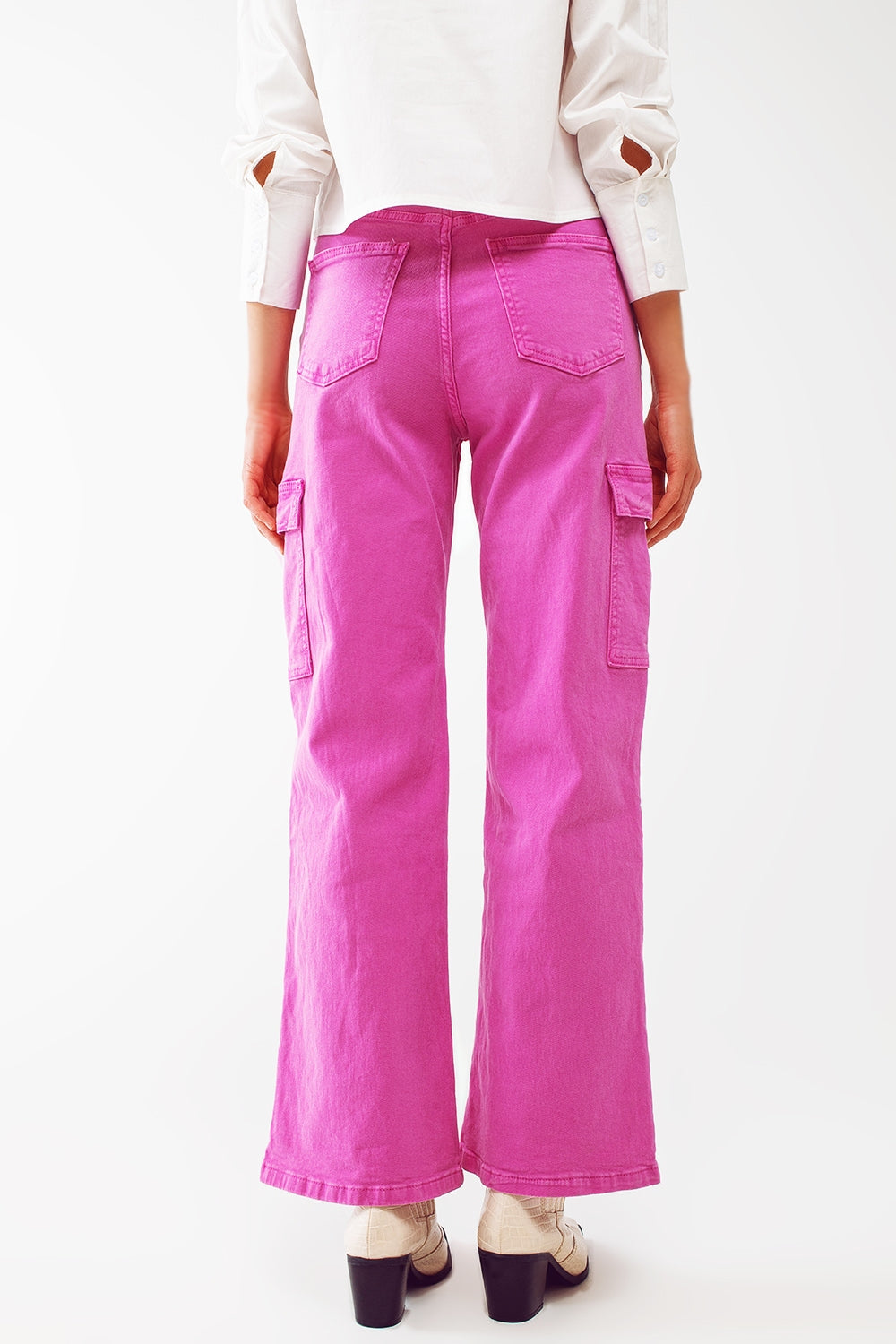 Pantalon cargo droit en fuchsia