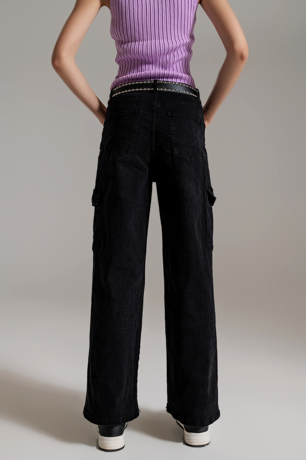 Pantalon cargo droit en noir