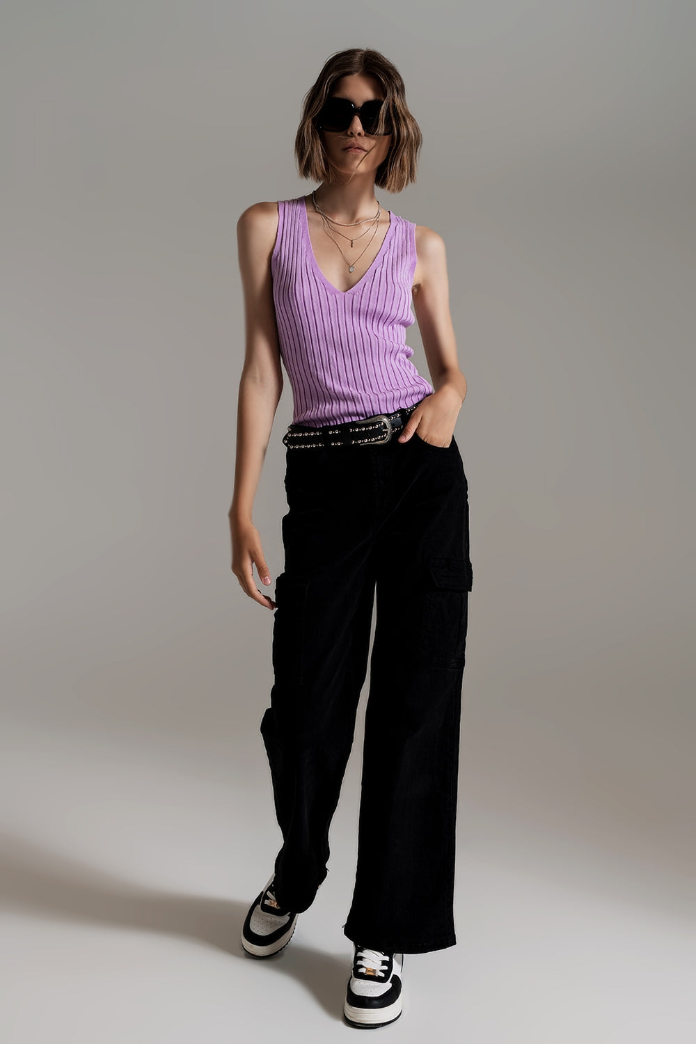 Pantalon cargo droit en noir