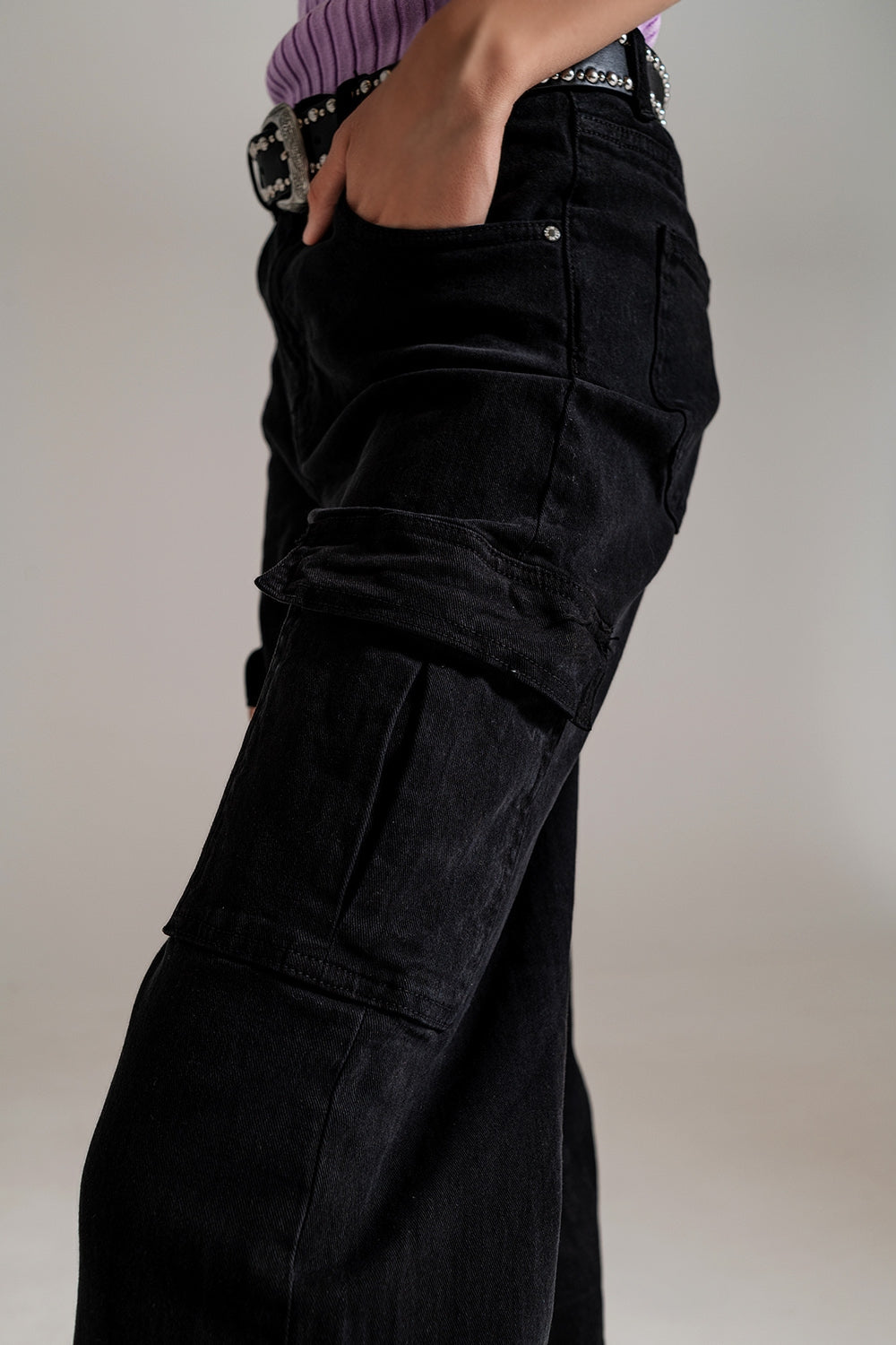 Pantalon cargo droit en noir