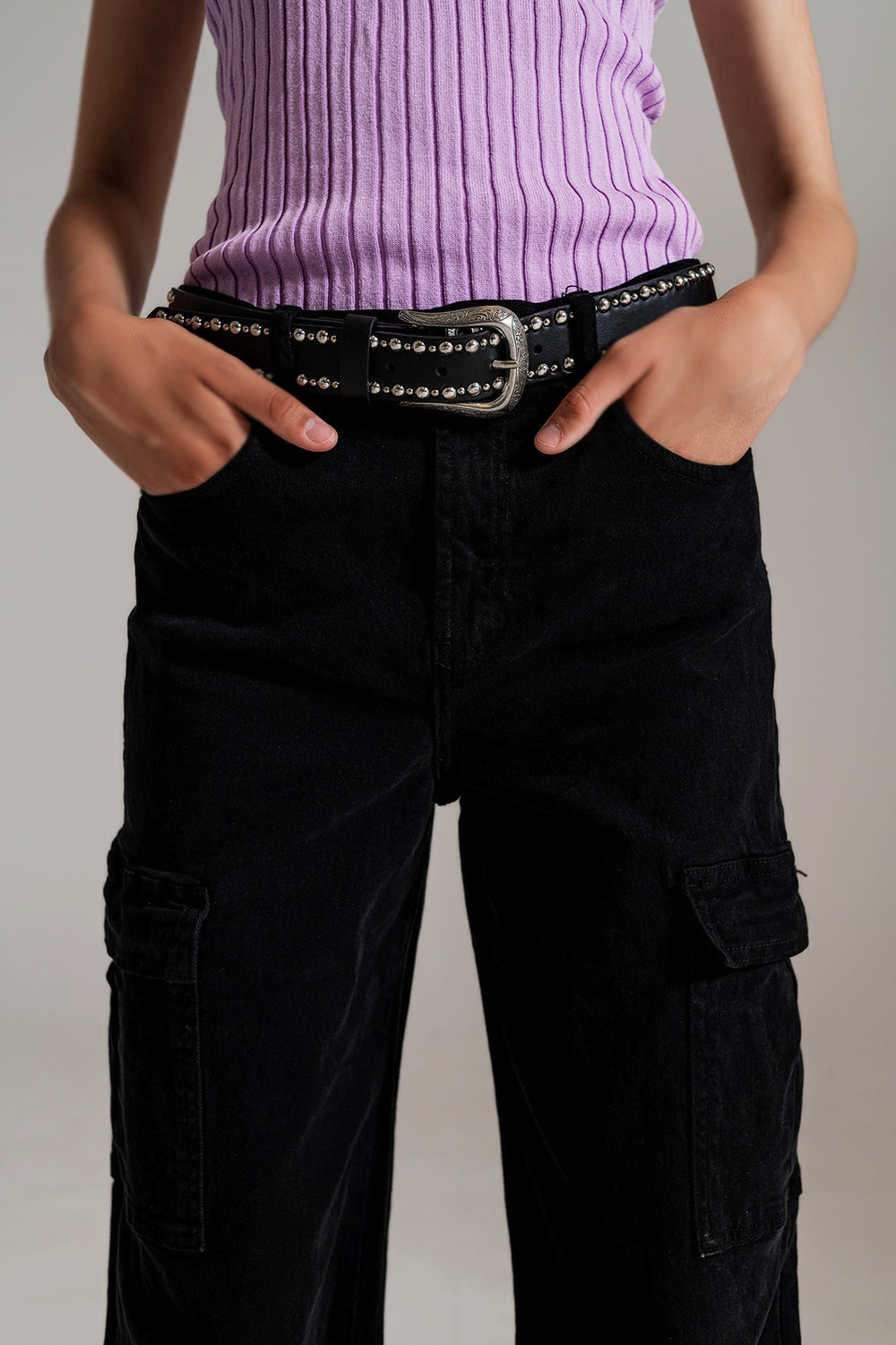 Pantalon cargo droit en noir