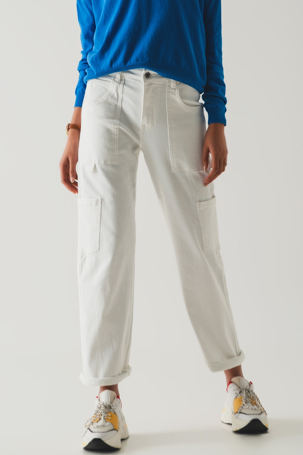 Pantalon cargo en blanc