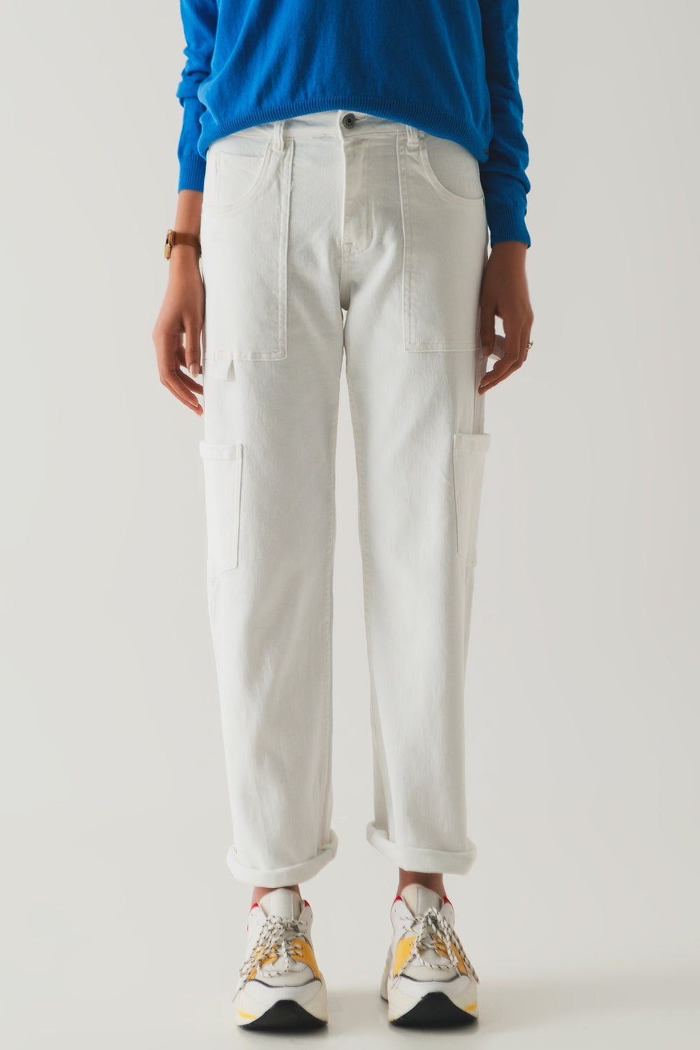 Pantalon cargo en blanc
