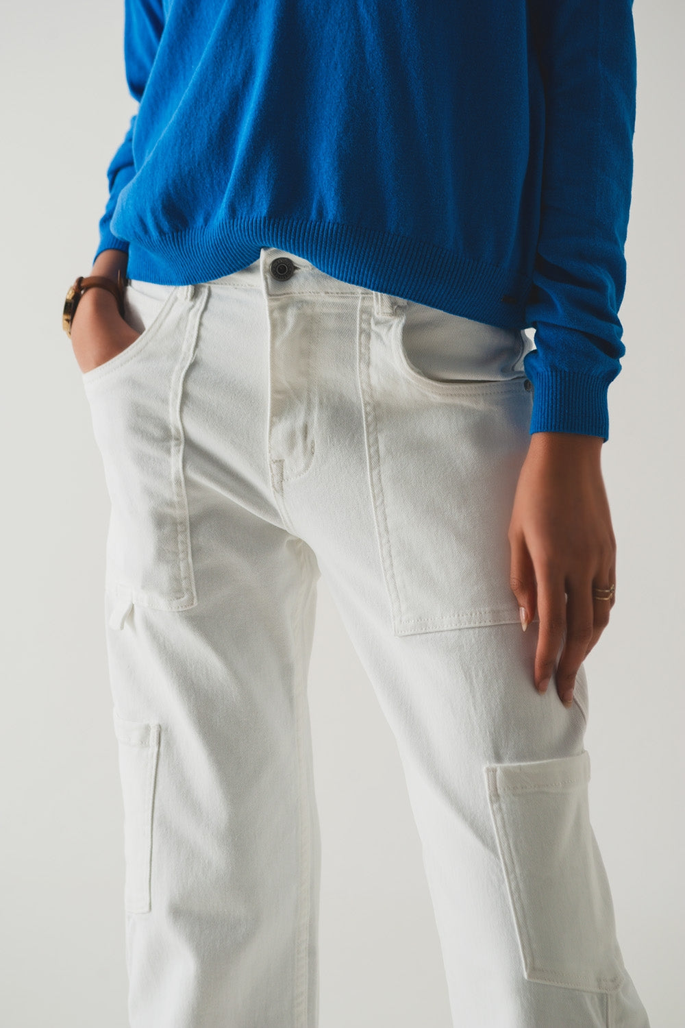 Pantalon cargo en blanc