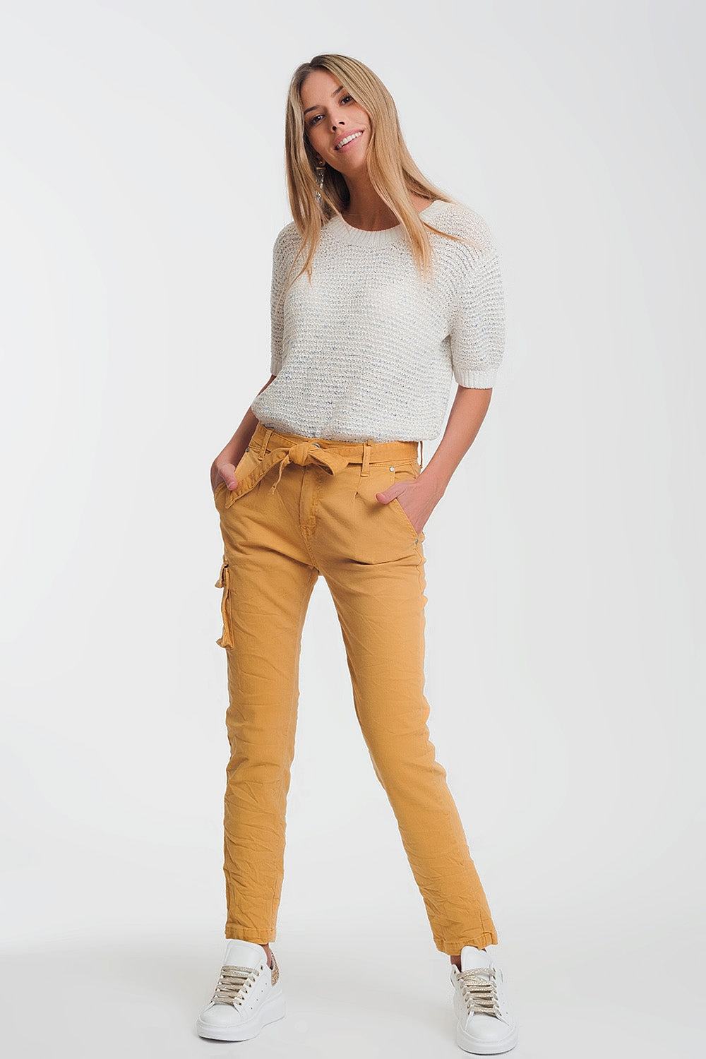 Q2 Pantalon cargo mustard à ceinture