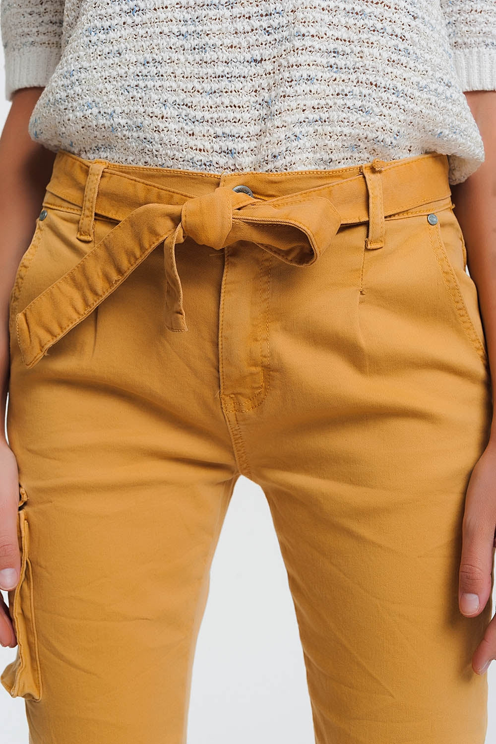 Pantalon cargo mustard à ceinture