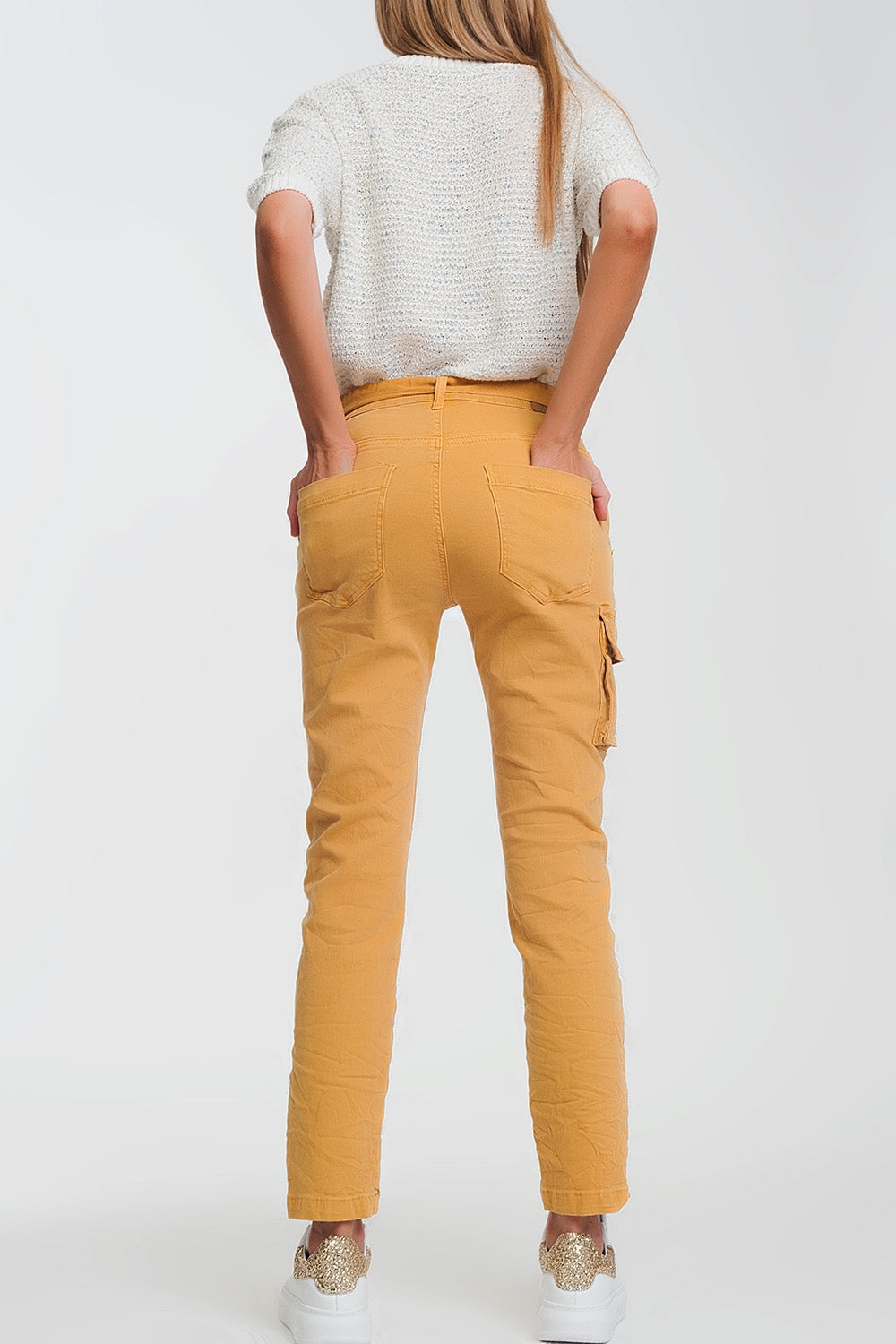 Pantalon cargo mustard à ceinture