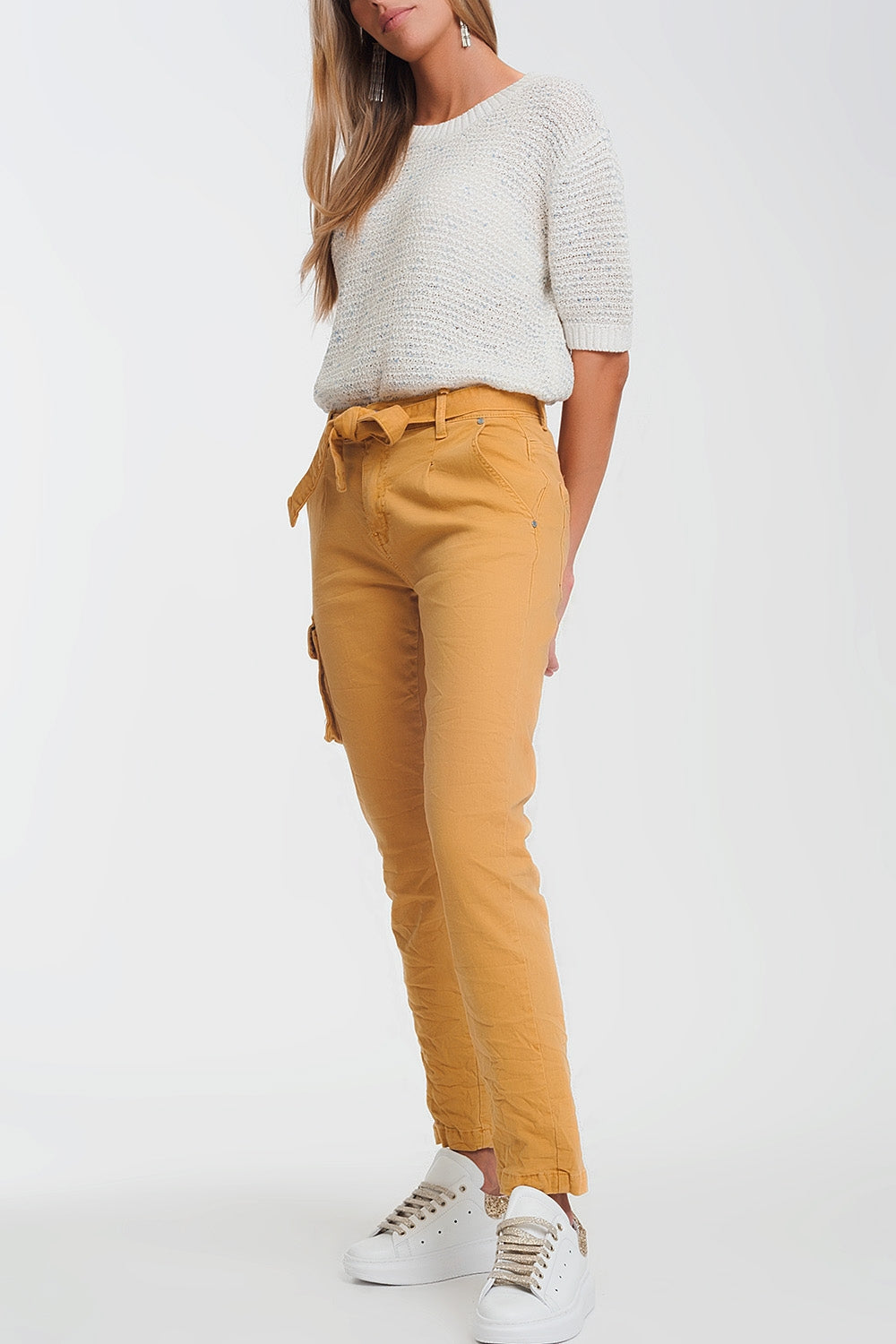 Pantalon cargo mustard à ceinture