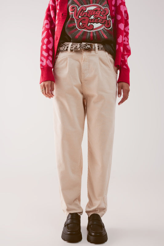 Q2 Pantalon coupe large en velours côtelé cream