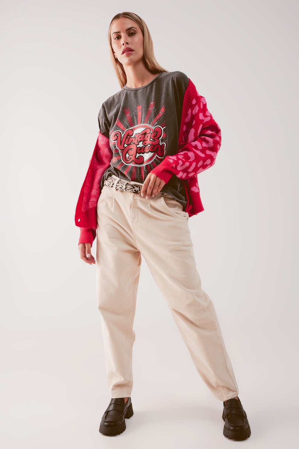 Pantalon coupe large en velours côtelé cream