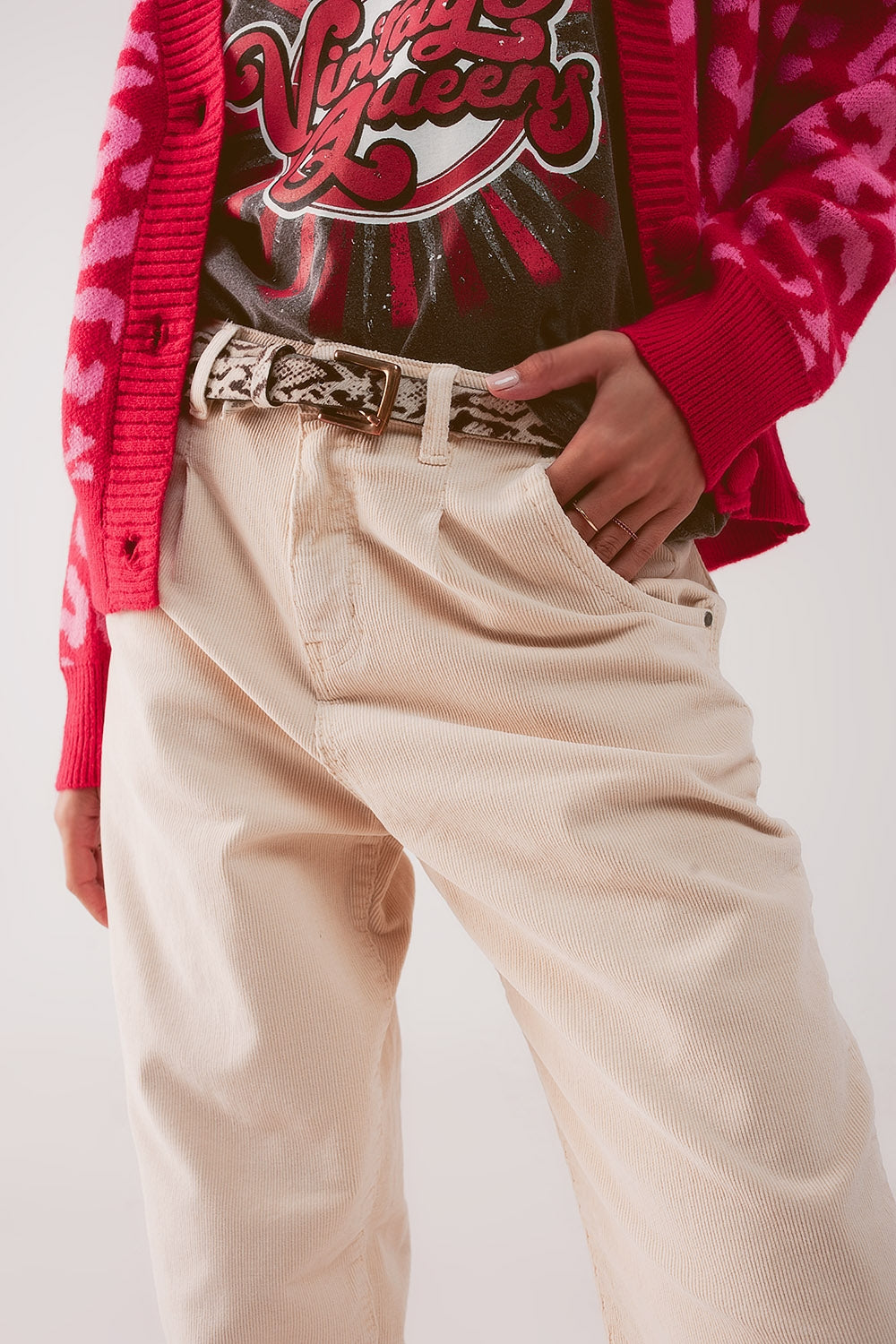 Pantalon coupe large en velours côtelé cream