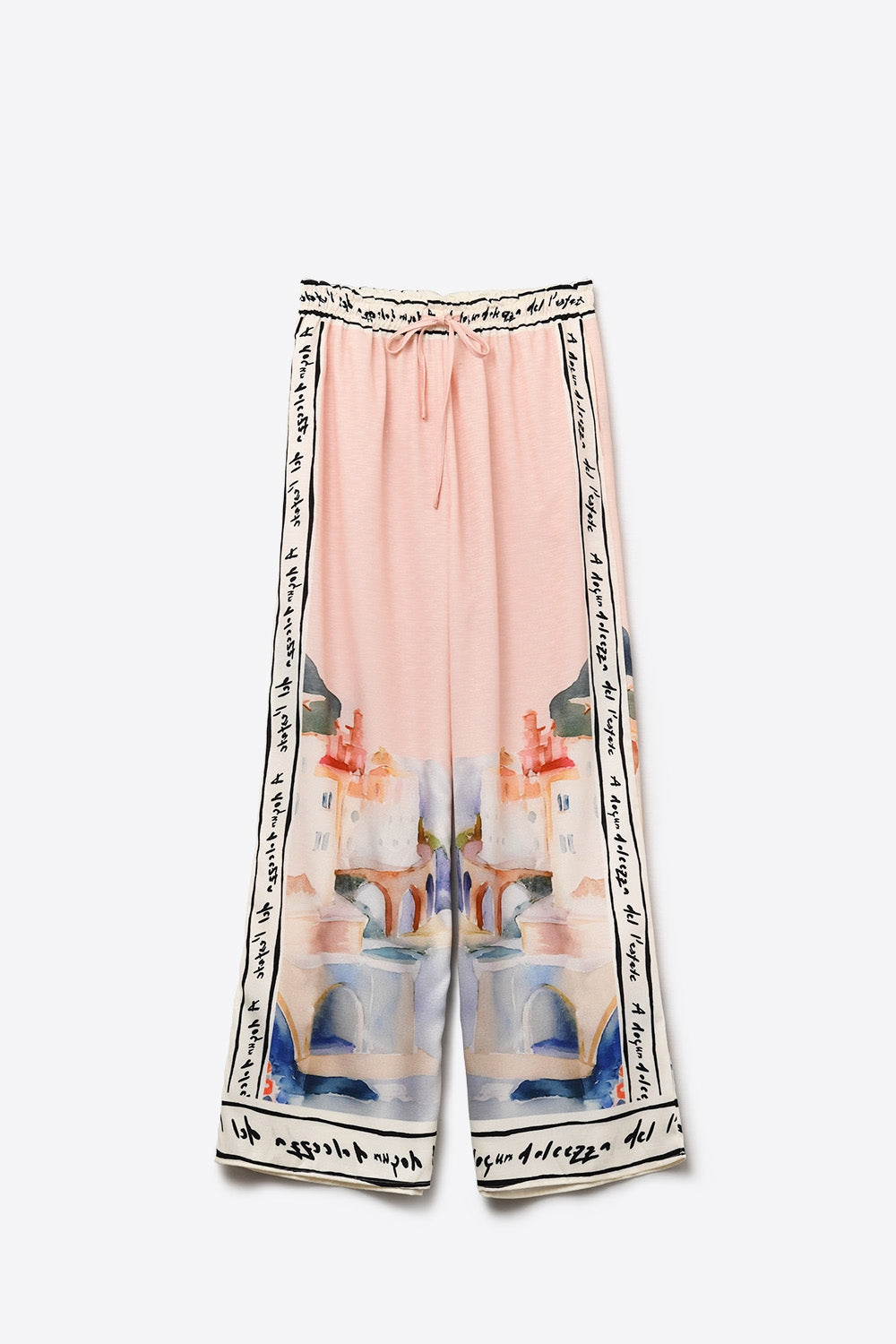 Q2 Pantalon d'été rose imprimé aquarelle