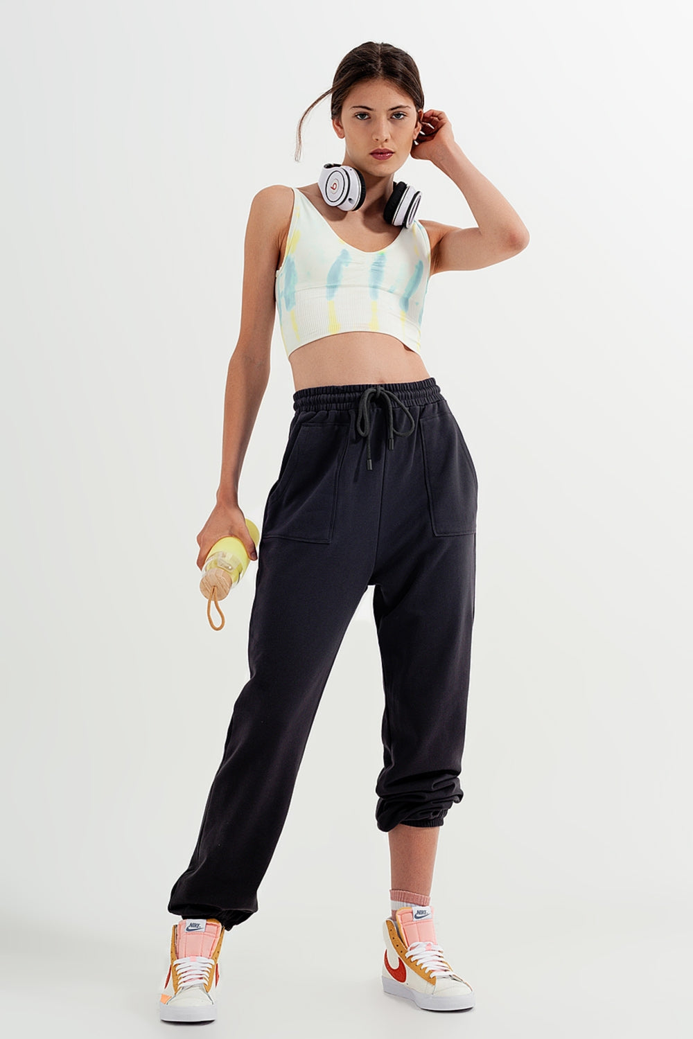 Pantalon de jogging avec bande élastique à la taille gris foncé