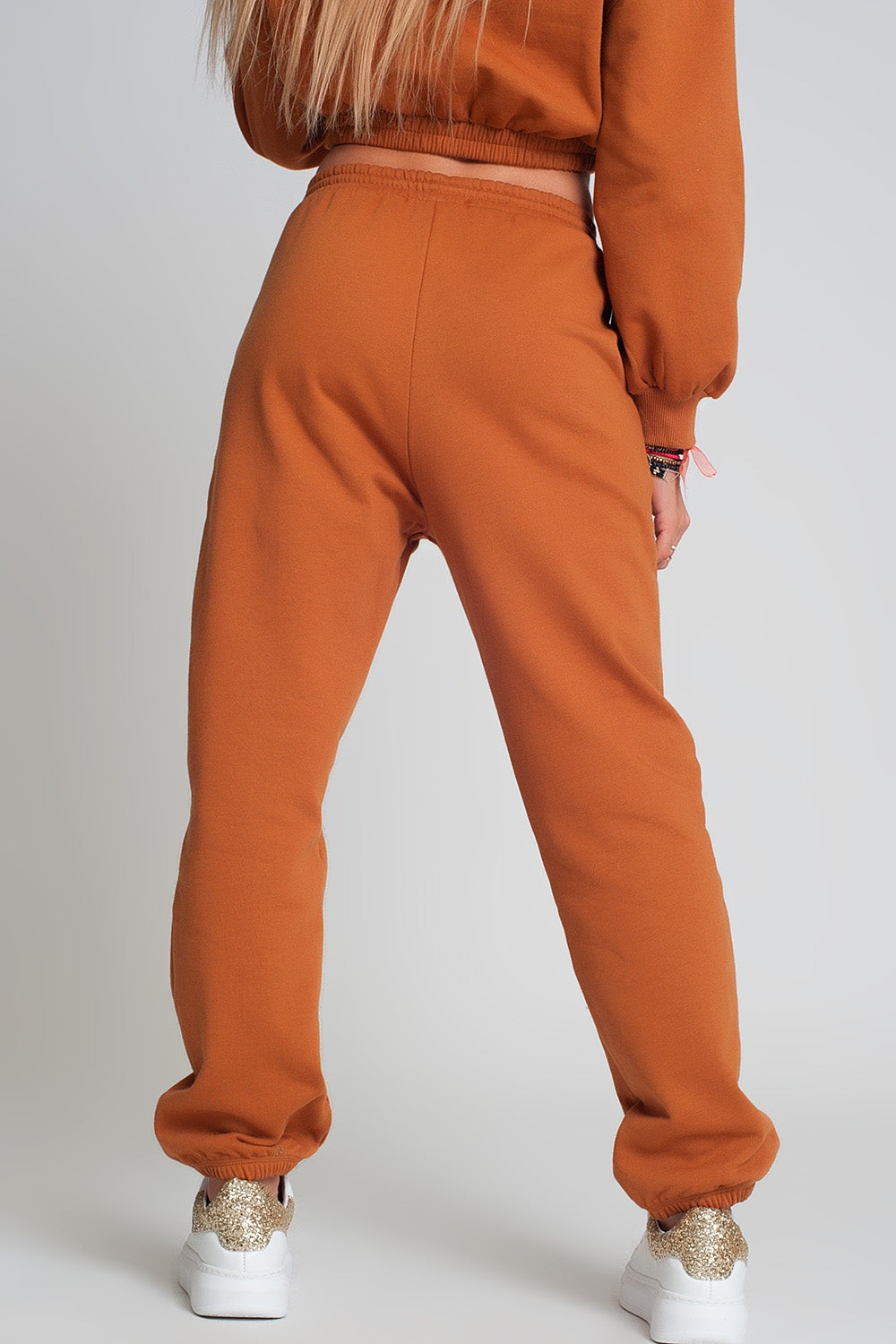 Pantalon de survêtement basique à taille nouée en coton camel