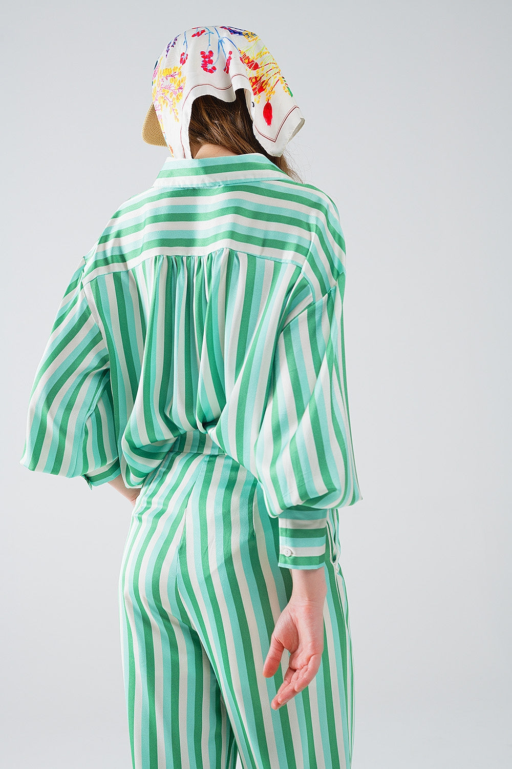 Pantalon droit à rayures verticales vert