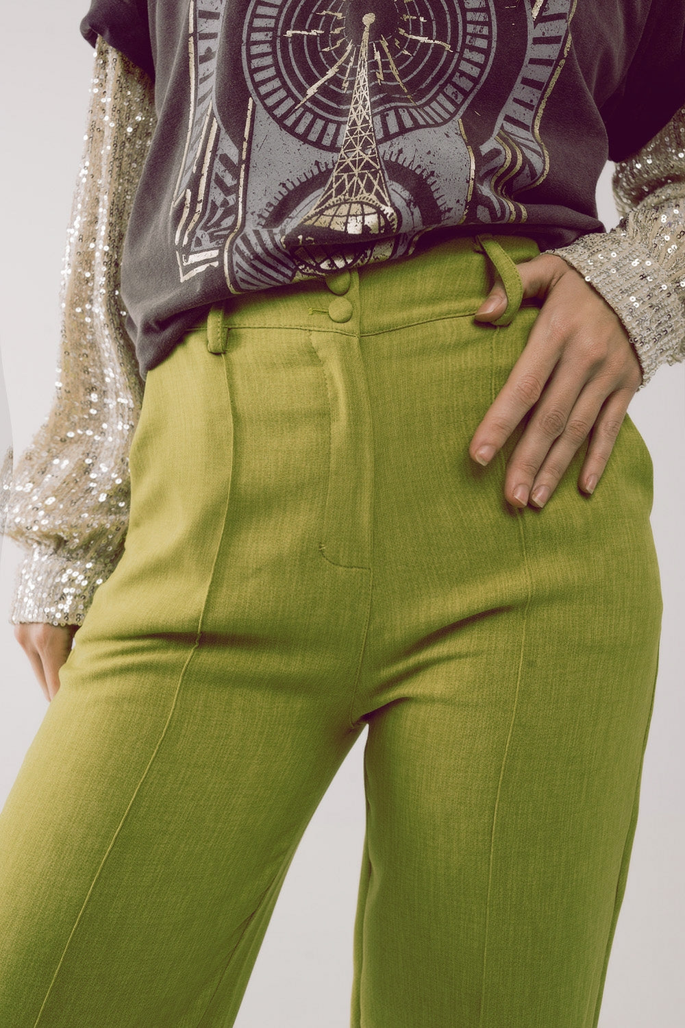 Pantalon droit ajusté vert