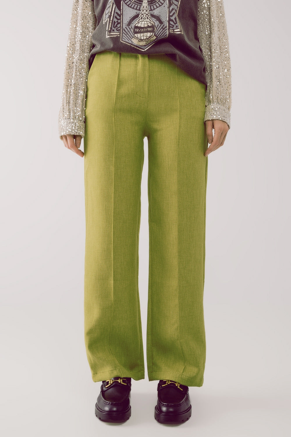 Pantalon droit ajusté vert