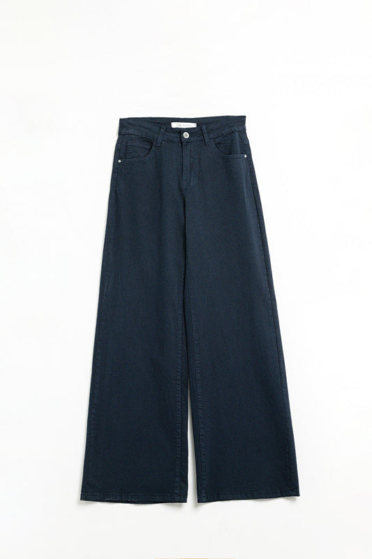 Q2 Pantalon droit bleu foncé à jambe large
