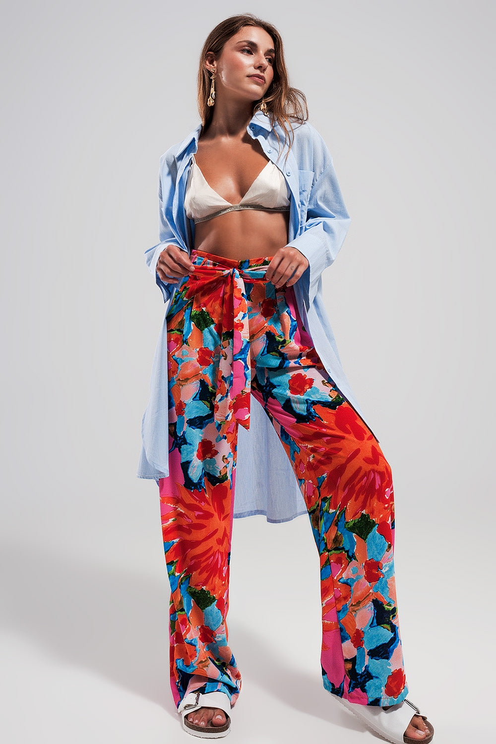 Pantalon élastique à l'arrière à imprimé fleuri vif