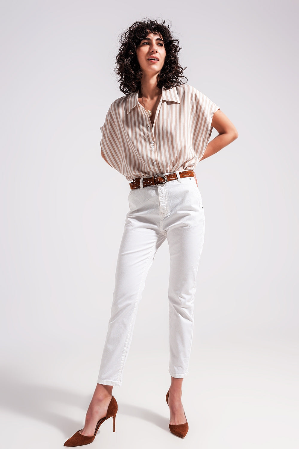 Pantalon en coton mélangé Blanc