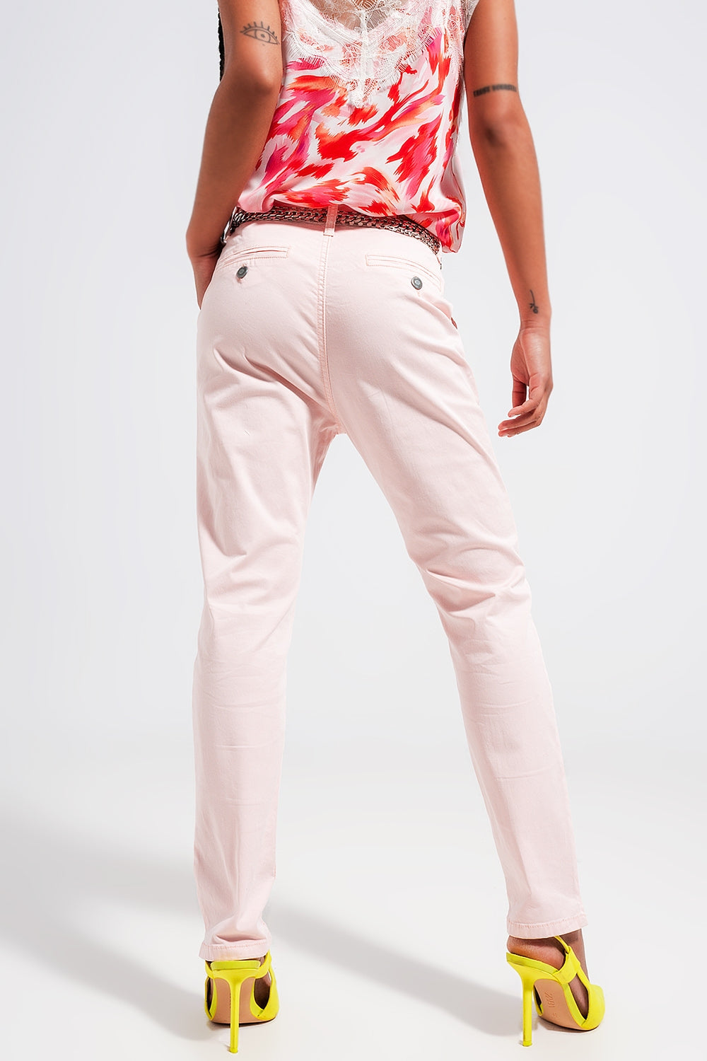 Pantalon en coton mélangé rose