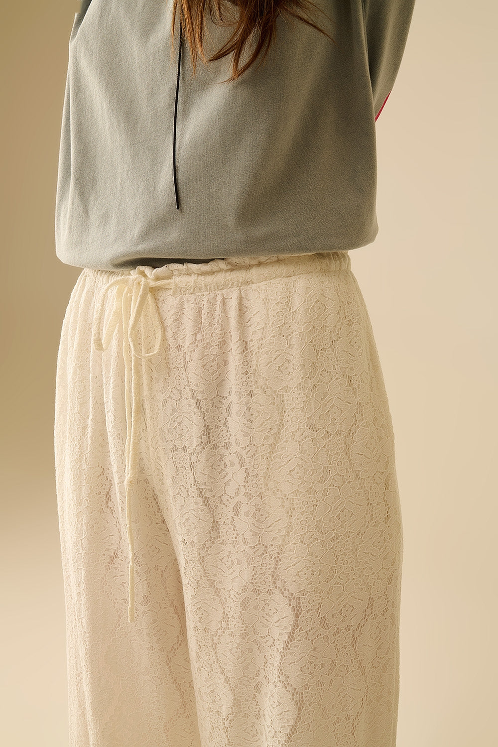 pantalon en dentelle à jambes larges avec ceinture élastique