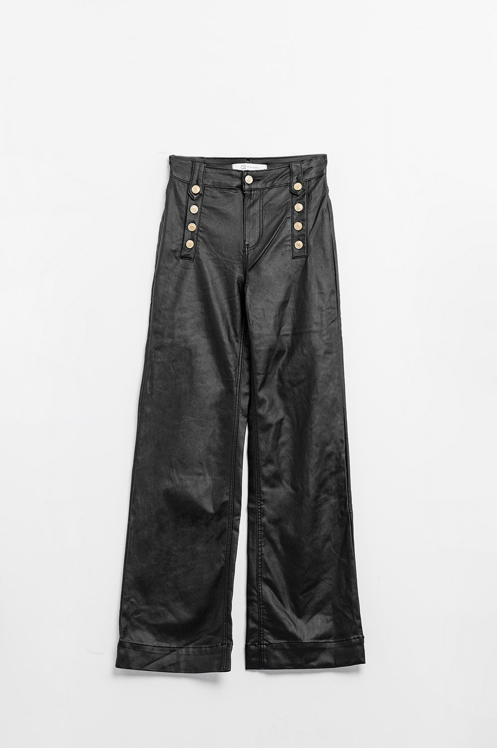 Pantalon en faux cuir noir avec boutons
