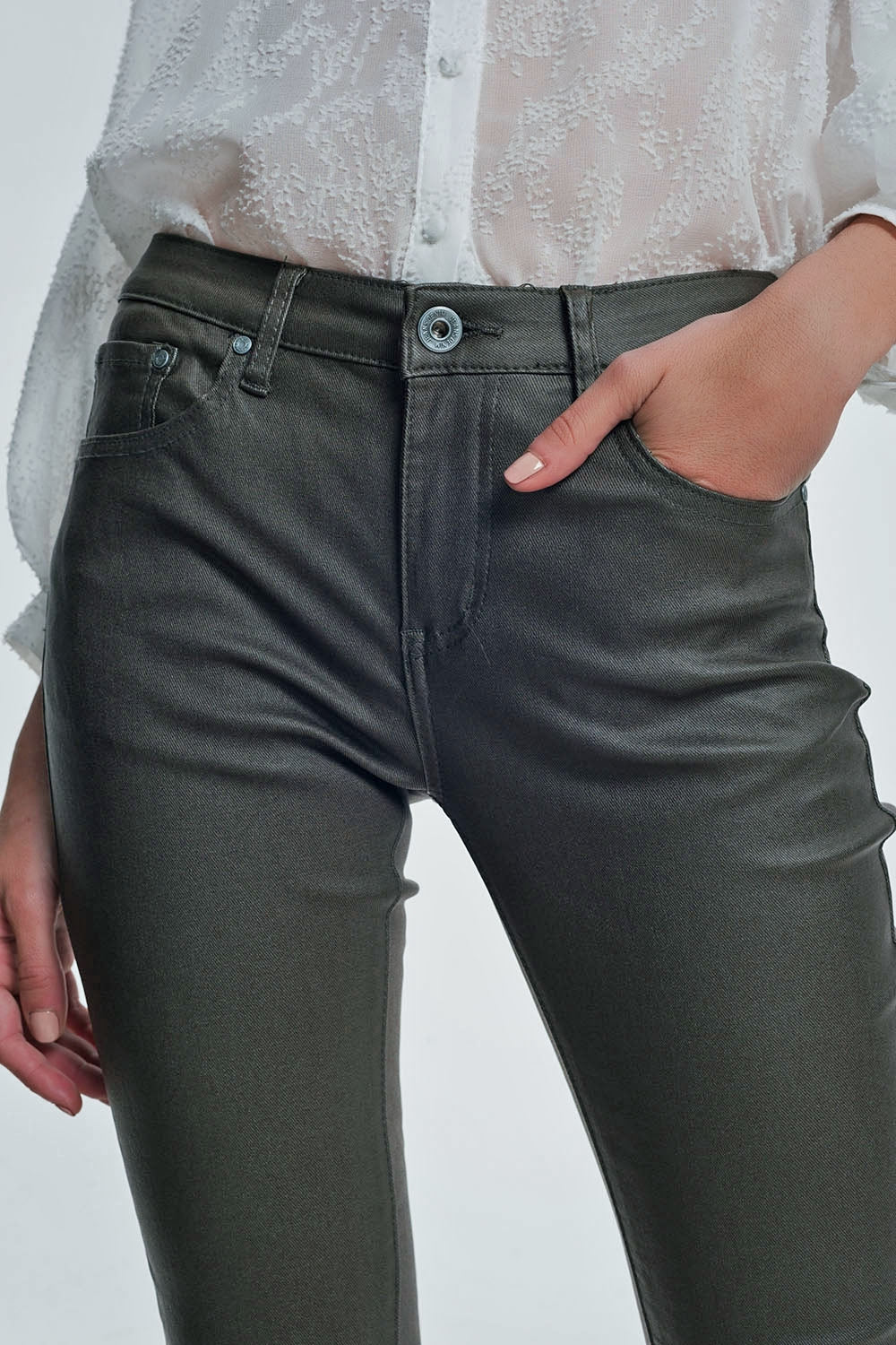Pantalon enduit kaki