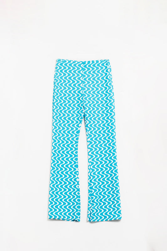 Q2 Pantalon évasé à taille haute et imprimé style années 70 bleu