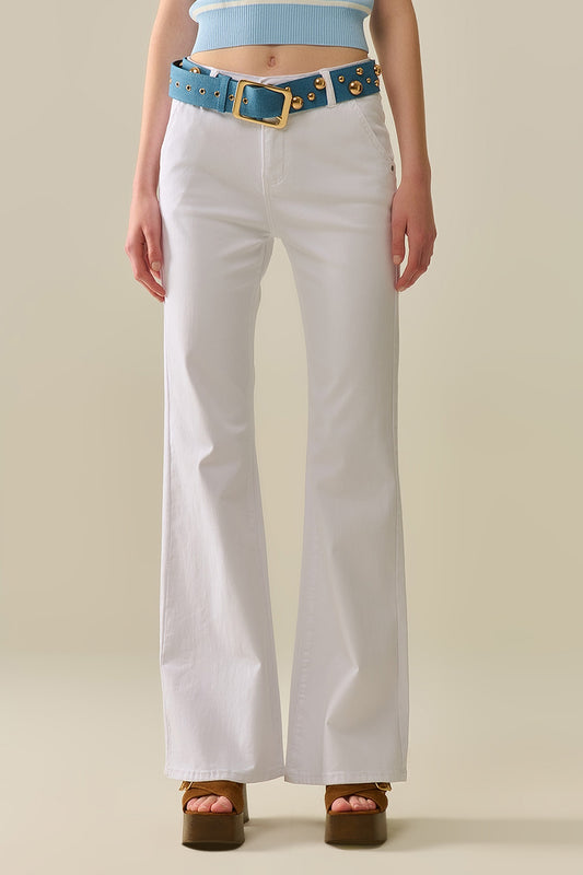 Q2 Pantalon Évasé Blanc Confortable et Extensible