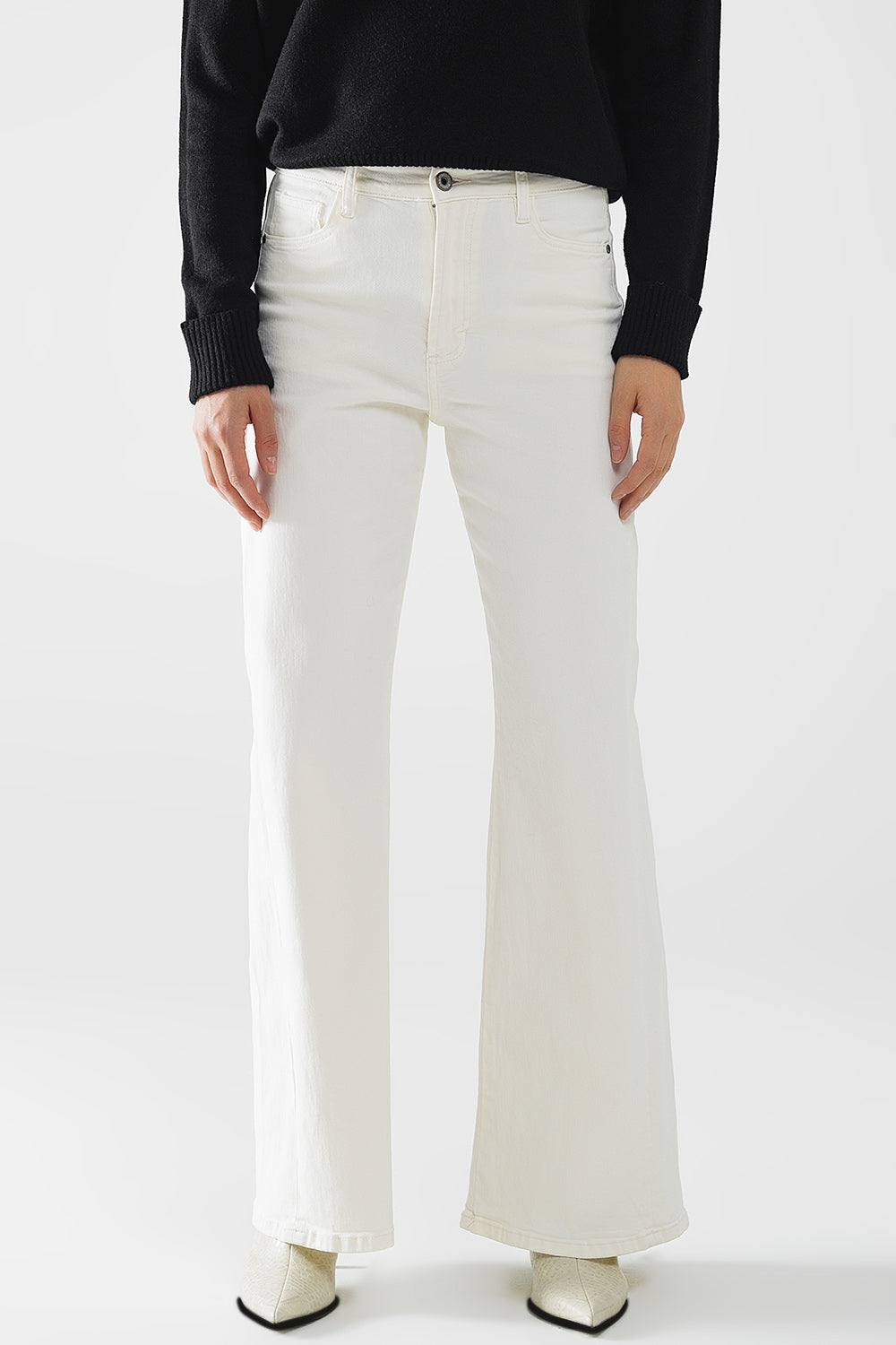 Q2 Pantalon extra-large de couleur crème