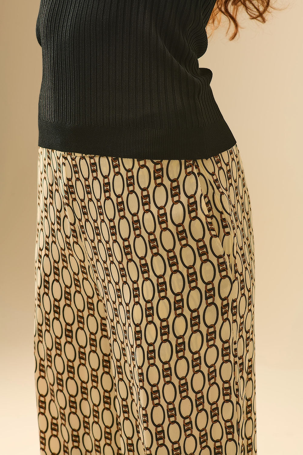 Pantalon imprimé à jambe large avec motif de chaîne