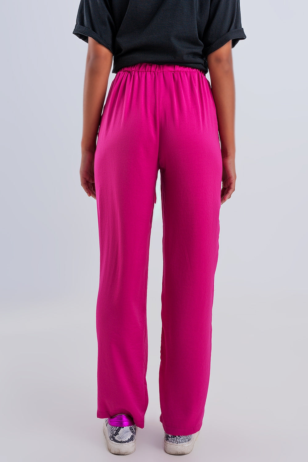 Pantalon large à ceinture fuchsia