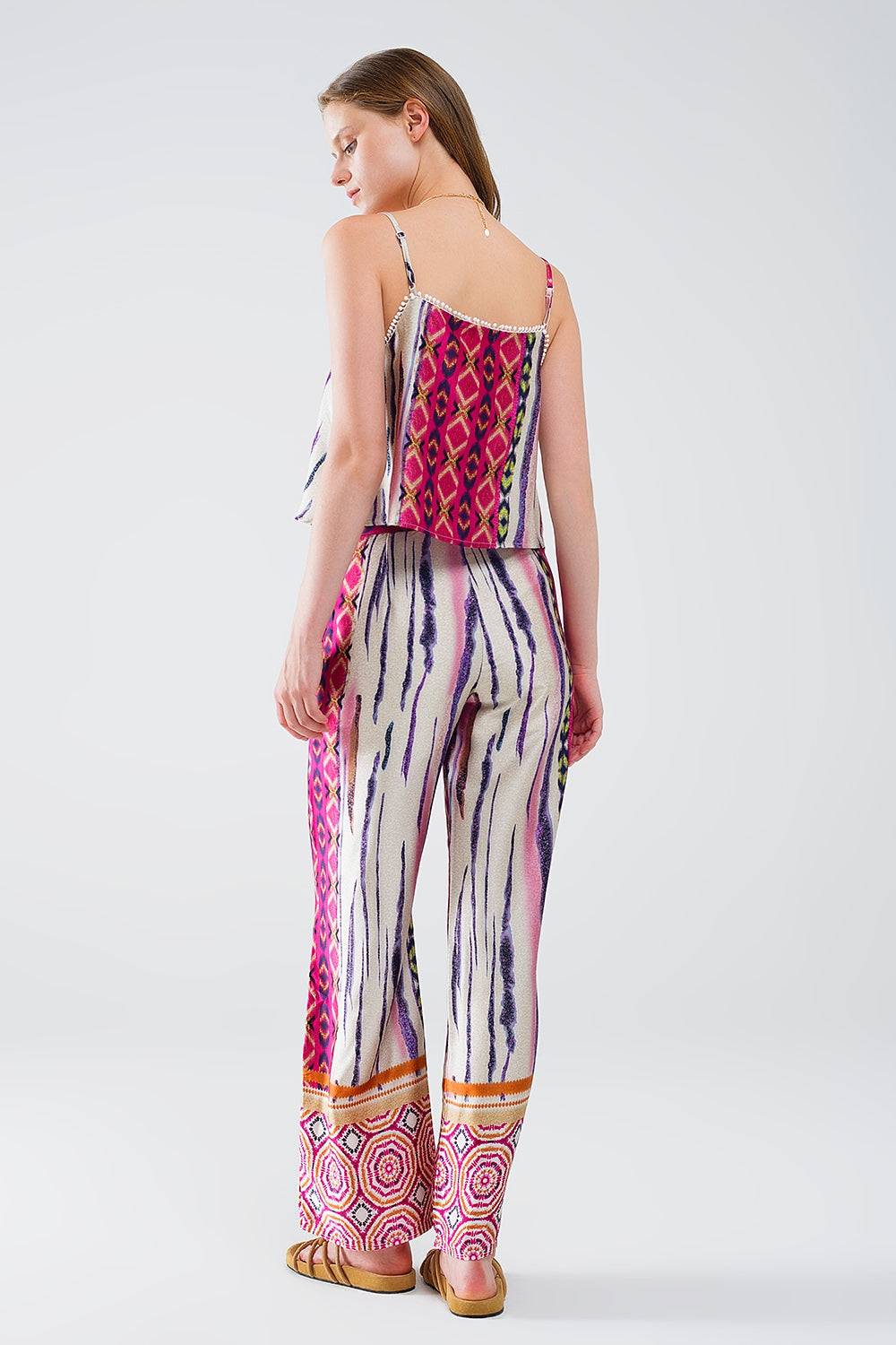 Pantalon large à imprimé abstrait en multicouleure